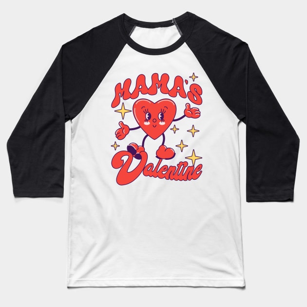 Retro Groovy Mama is My Valentine Cute Heart Boys Girls Kids Baseball T-Shirt by artbooming